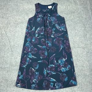 Everly Dress Womens Medium Blue Green Floral Sleeveless Shift Lined‎ Midi